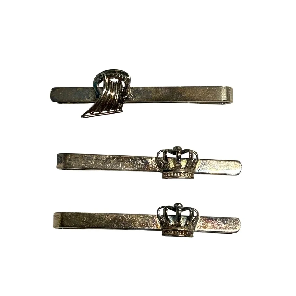 Hermann Siersbol 925S Sterling‎ Silver Tie Bar Lot Viking Longship Crown Denmark